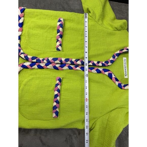 Alix of Bohemia Chartreuse Braided Trim Boho Jacket Green Cotton Small - Picture 13 of 16